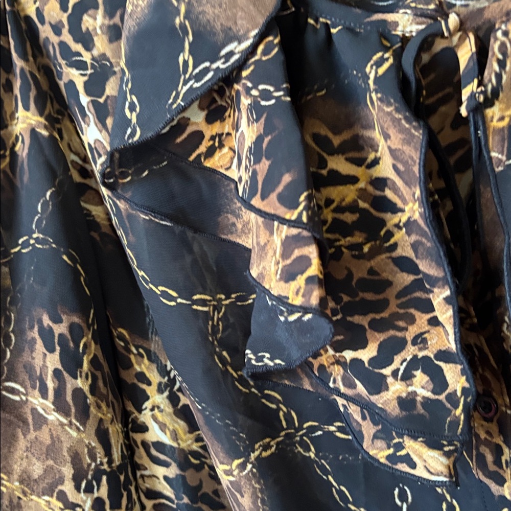 FINAL MARKDOWN Miss Tina Black and Brown Animal Print Blouse xl - Picture 2 of 5